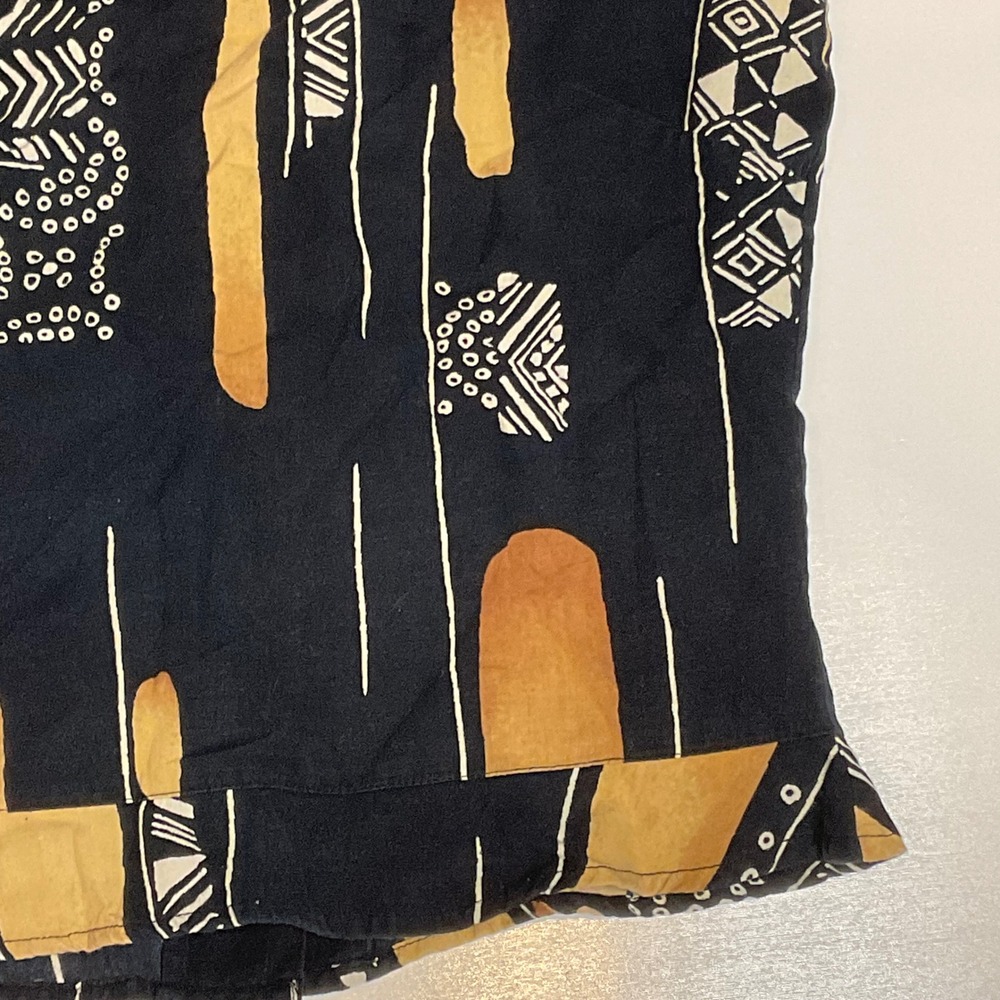 BAMBU women's top cotton linen black brown ruffle abstract geo print boho small - Picture 7 of 10